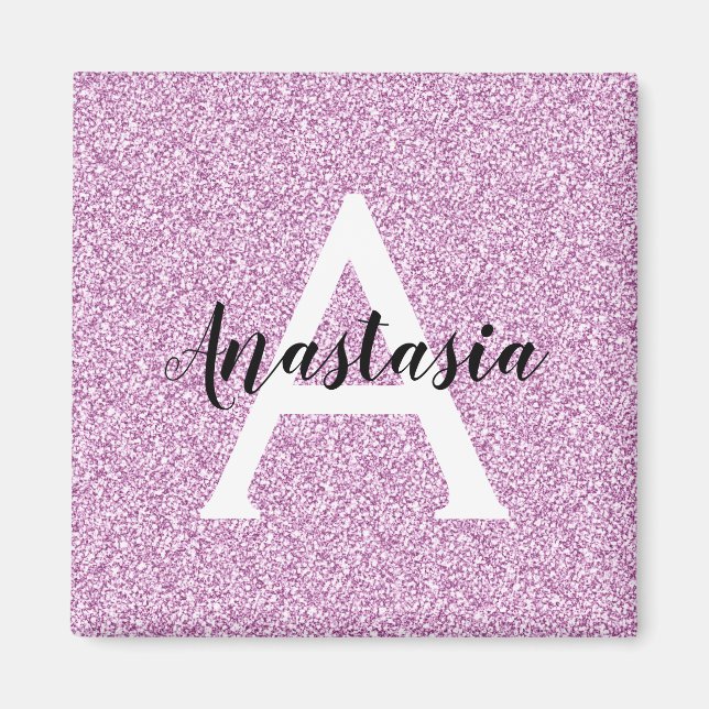 Girly Glam Lila Glitter Sparkles Monogram Namn Magnet (Framsidan)