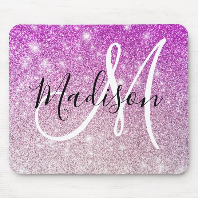Girly & Glam Lila Glitter Sparkles Monogram Namn Musmatta (Framsidan)
