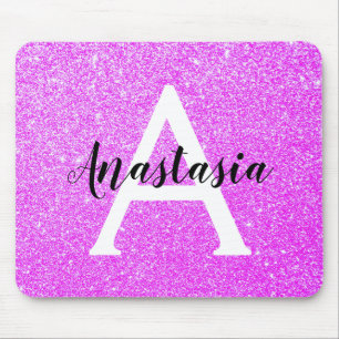 Girly Glam Lila Glitter Sparkles Monogram Namn Musmatta