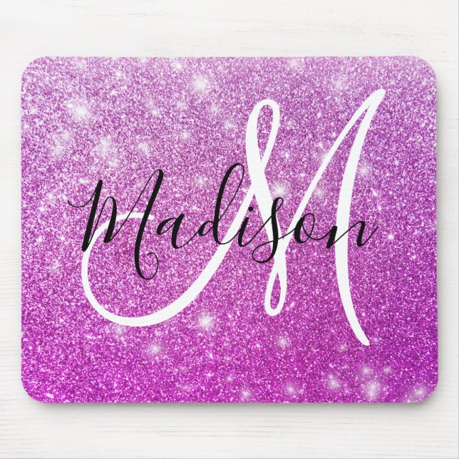 Girly & Glam Lila Glitter Sparkles Monogram Namn Musmatta (Framsidan)
