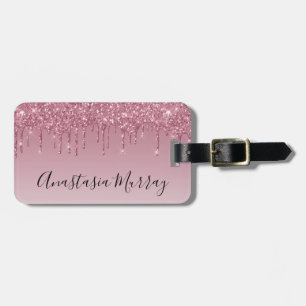 Girly & Glam Lila Ro Guld Glitter Drives Namn Bagagebricka