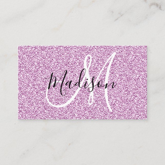 Girly & Glam Lilac Lila Glitter Gnistra Monogram Visitkort (Framsida)
