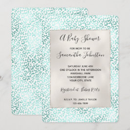 Girly Glam Mint Leopard Skriv ut Inbjudningar