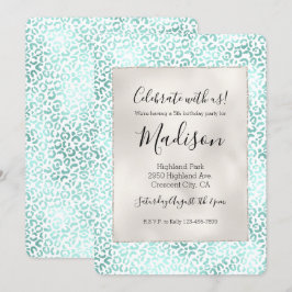 Girly Glam Mint Leopard Skriv ut Inbjudningar