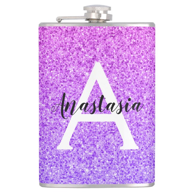 Girly Glam Ombre Lila Glitter Sparkles Monogram Fickplunta (Framsidan)