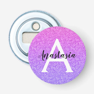 Girly Glam Ombre Lila Glitter Sparkles Monogram Flasköppnare