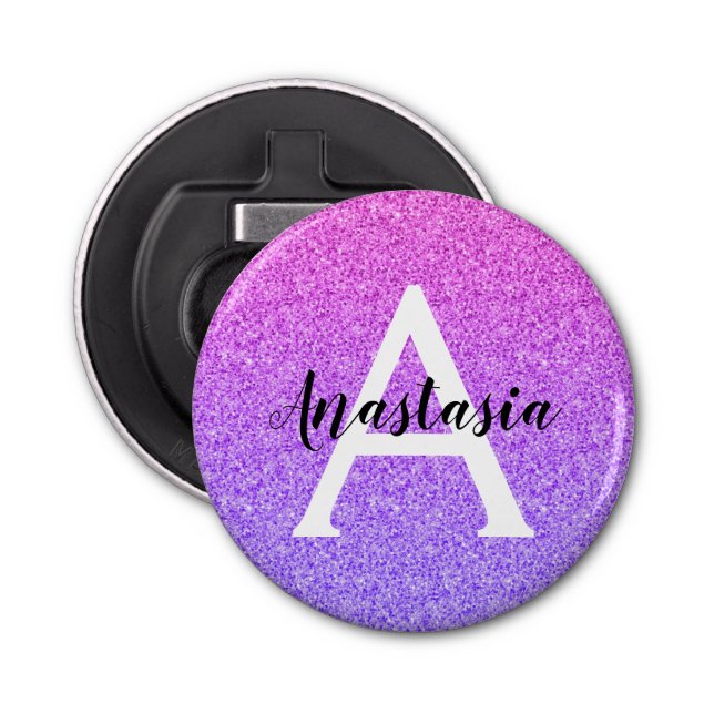 Girly Glam Ombre Lila Glitter Sparkles Monogram Flasköppnare (Framsidan)