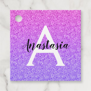 Girly Glam Ombre Lila Glitter Sparkles Monogram Gåvor Etiketter