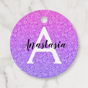 Girly Glam Ombre Lila Glitter Sparkles Monogram Gåvor Etiketter