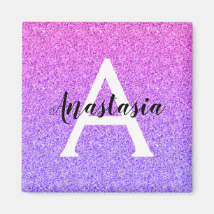 Girly Glam Ombre Lila Glitter Sparkles Monogram Magnet