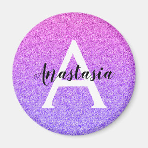 Girly Glam Ombre Lila Glitter Sparkles Monogram Magnet