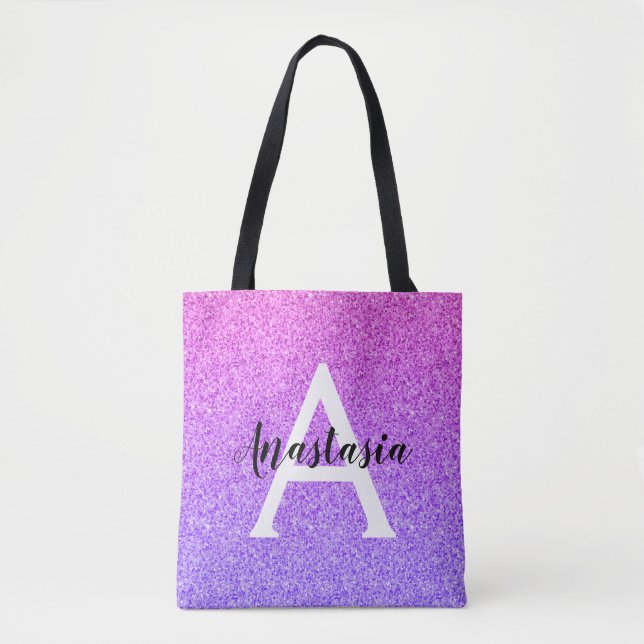 Girly Glam Ombre Lila Glitter Sparkles Monogram Tygkasse (Framsida)