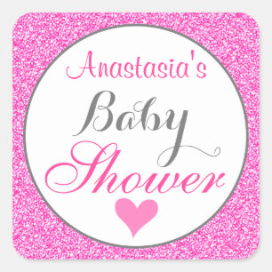 Girly & Glam Princess Glitter Baby Shower Fyrkantigt Klistermärke