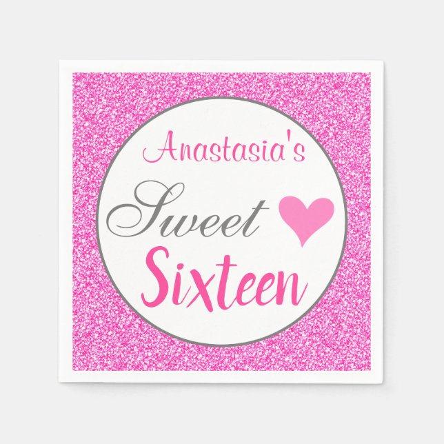 Girly Glam Princess Shock rosa Glitter Sweet sixte Pappersservett (Framsidan)