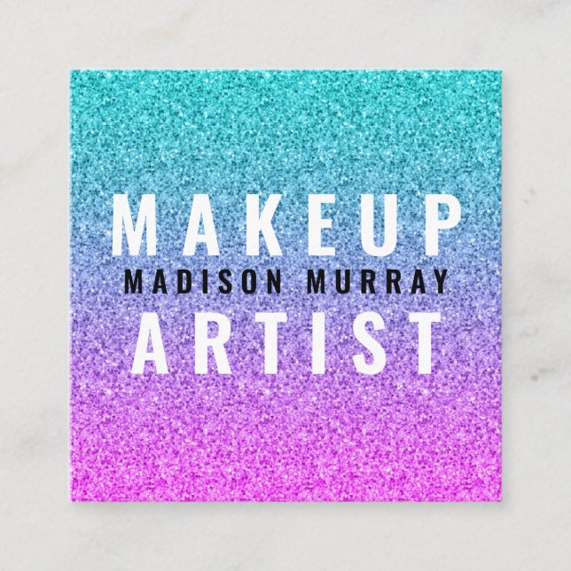 Girly Glam Rosa Blue Lila Glitter Ombre Monogram Fyrkantigt Visitkort (Framsida)