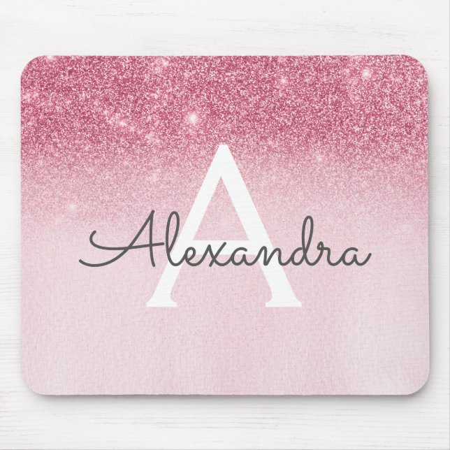 Girly Glam Rosa Gnistra Glitter Monogram Musmatta (Framsidan)