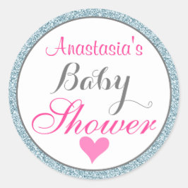 Girly Glam Rosa Light Himlar Blue Glitter Baby Sho Runt Klistermärke