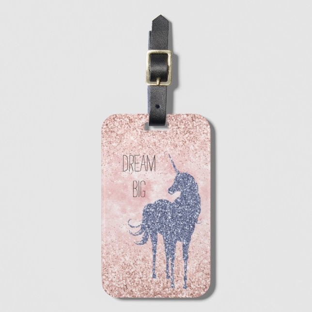 Girly Glam  Rosa Lila Unicorn Glitter Bagagebricka (Framsida vertikal)