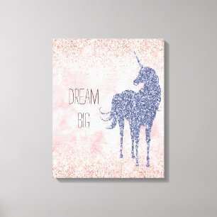 Girly Glam Rosa Lila Unicorn Glitter Canvastryck