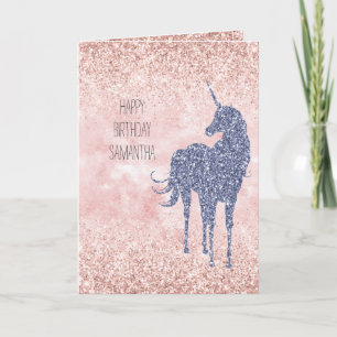 Girly Glam Rosa Lila Unicorn Glitter Kort