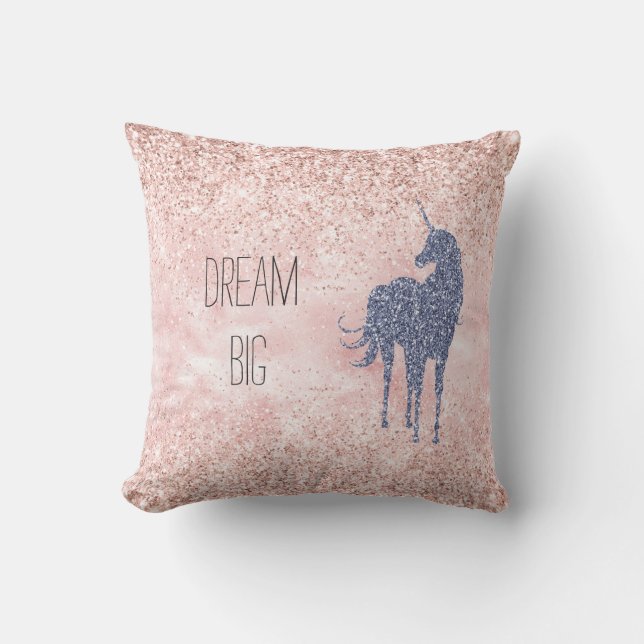 Girly Glam  Rosa Lila Unicorn Glitter Kudde (Framsida)
