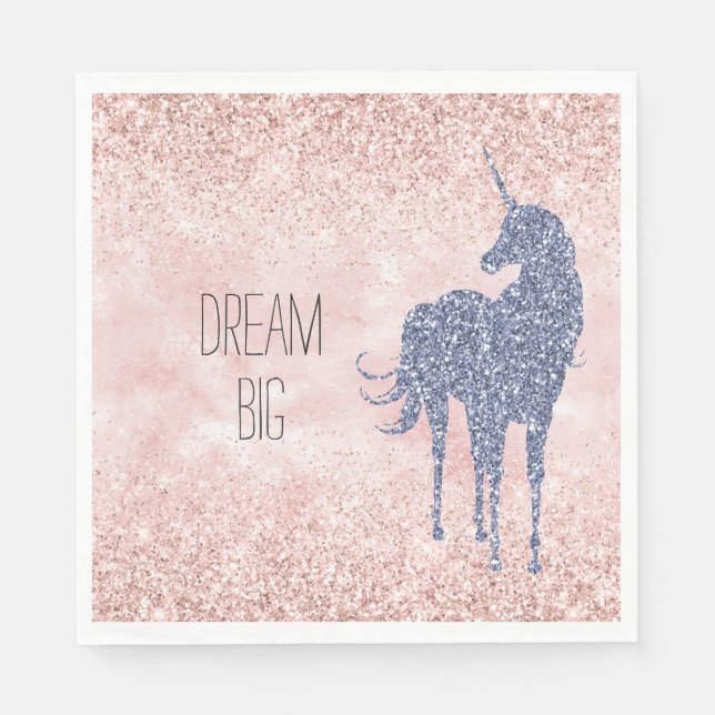 Girly Glam  Rosa Lila Unicorn Glitter Pappersservett (Framsidan)