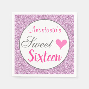 Girly Glam Rosa Lilac Lila Glitter Sweet sixteen Pappersservett