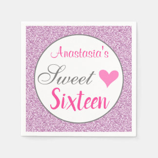 Girly Glam Rosa Lilac Lila Glitter Sweet sixteen Pappersservett