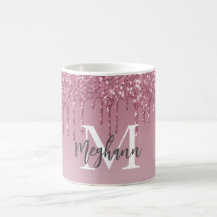 Girly Glam Rosa ros Guld Glitter driver Monogram Kaffemugg