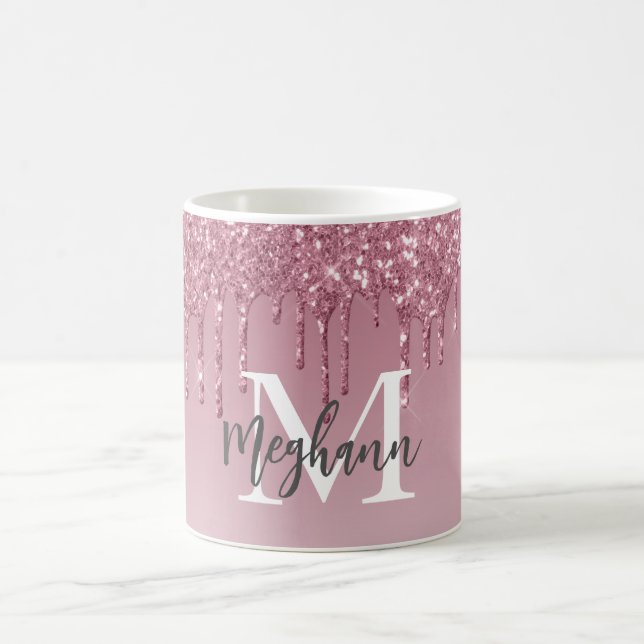Girly Glam Rosa ros Guld Glitter driver Monogram Kaffemugg (Center)