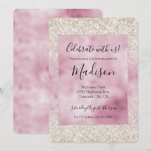 Girly Glam Rosa White Glitter Gnistra Inbjudningar