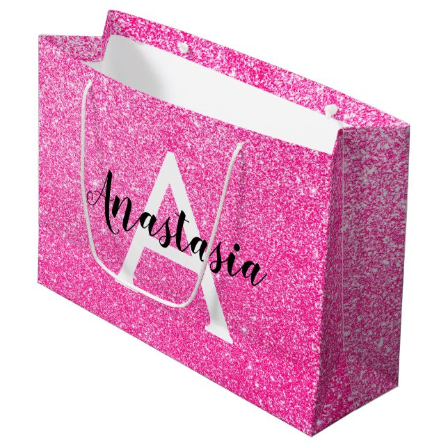 Girly Glam Shock rosa Glitter Sparkles Monogram Na (Framsidan Vinklad)