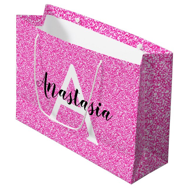 Girly Glam Shock rosa Glitter Sparkles Monogram Na (Framsidan Vinklad)