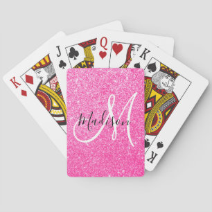 Girly Glam Shock rosa Glitter Sparkles Monogram Na Casinokort