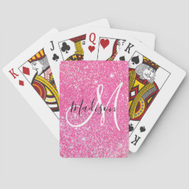 Girly Glam Shock rosa Glitter Sparkles Monogram Na Casinokort
