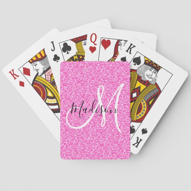 Girly Glam Shock rosa Glitter Sparkles Monogram Na Casinokort (Baksidan)