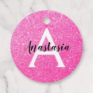 Girly Glam Shock rosa Glitter Sparkles Monogram Na Gåvor Etiketter