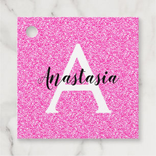 Girly Glam Shock rosa Glitter Sparkles Monogram Na Gåvor Etiketter