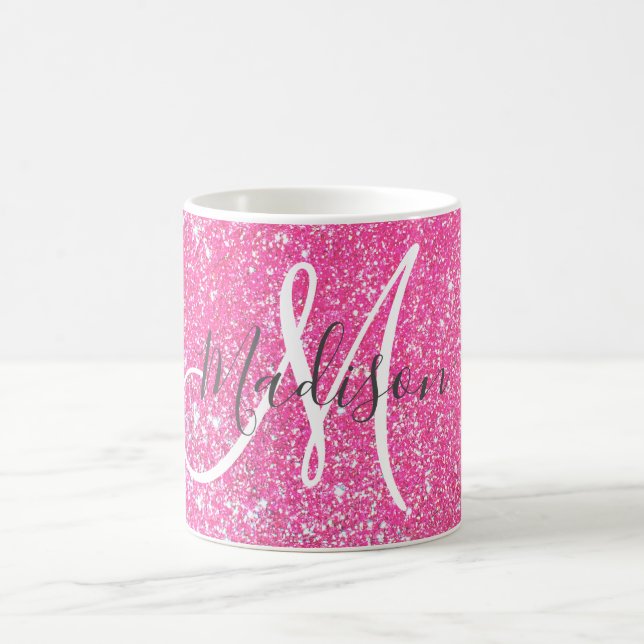 Girly Glam Shock rosa Glitter Sparkles Monogram Na Kaffemugg (Center)
