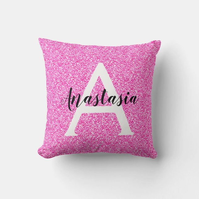 Girly Glam Shock rosa Glitter Sparkles Monogram Na Kudde (Framsida)