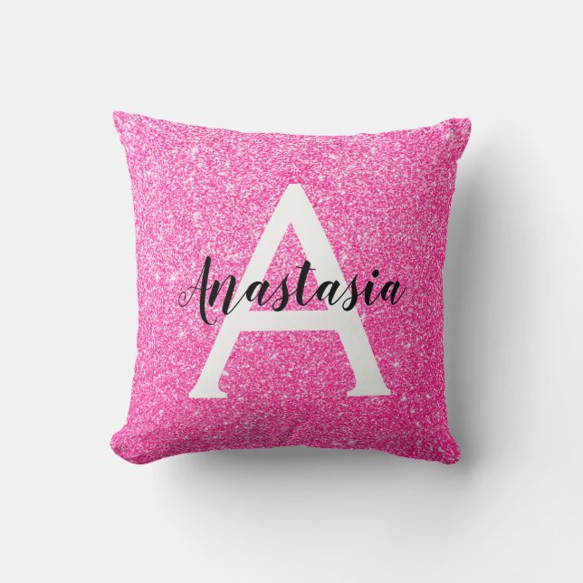 Girly Glam Shock rosa Glitter Sparkles Monogram Na Kudde (Framsida)