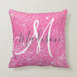 Girly Glam Shock rosa Glitter Sparkles Monogram Na Kudde
