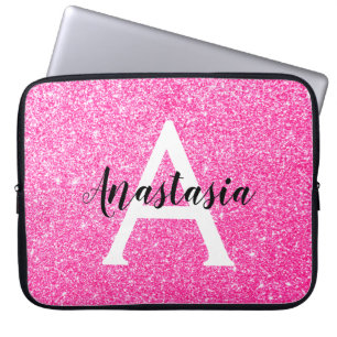 Girly Glam Shock rosa Glitter Sparkles Monogram Na Laptop Fodral