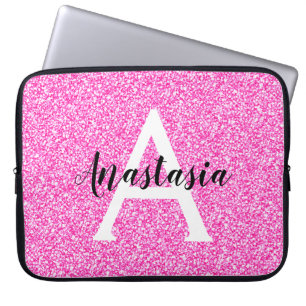 Girly Glam Shock rosa Glitter Sparkles Monogram Na Laptop Fodral