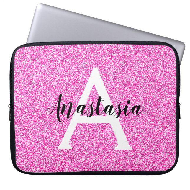 Girly Glam Shock rosa Glitter Sparkles Monogram Na Laptop Fodral (Framsidan)