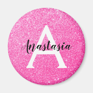 Girly Glam Shock rosa Glitter Sparkles Monogram Na Magnet