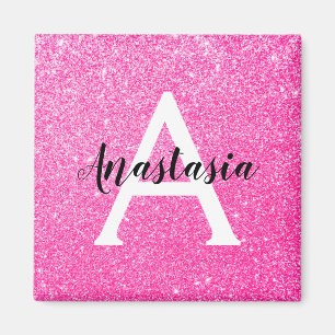 Girly Glam Shock rosa Glitter Sparkles Monogram Na Magnet