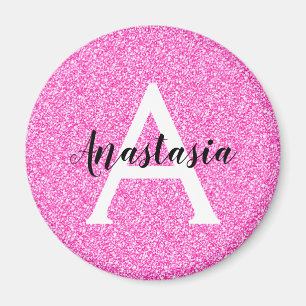 Girly Glam Shock rosa Glitter Sparkles Monogram Na Magnet
