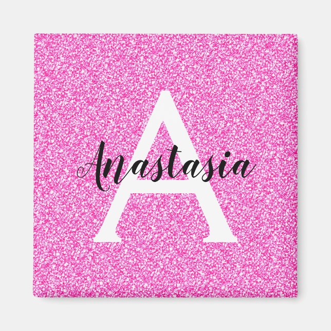 Girly Glam Shock rosa Glitter Sparkles Monogram Na Magnet (Framsidan)