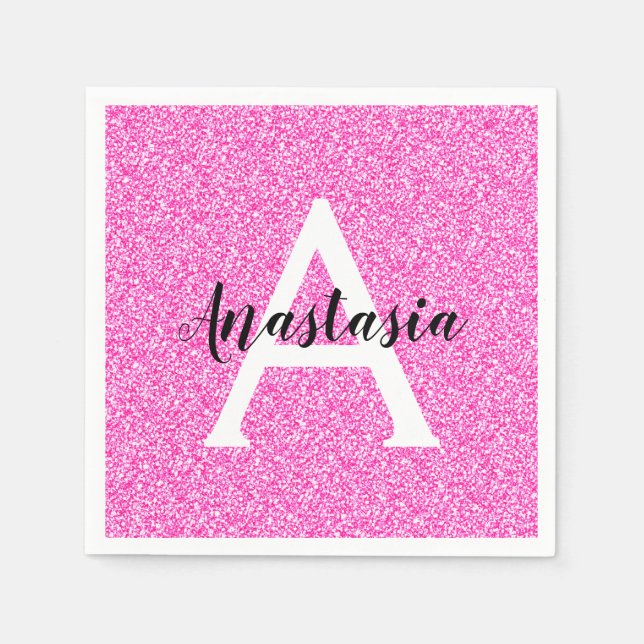 Girly Glam Shock rosa Glitter Sparkles Monogram Na Pappersservett (Framsidan)
